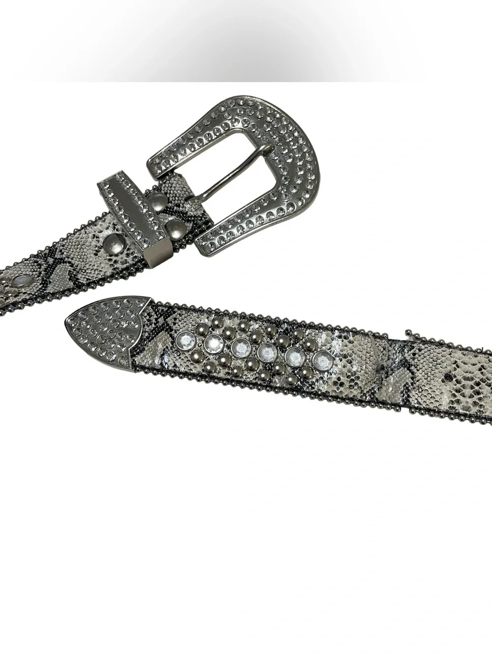 y2k Crystal-Embellished Snake Print Women's Belt - Silver